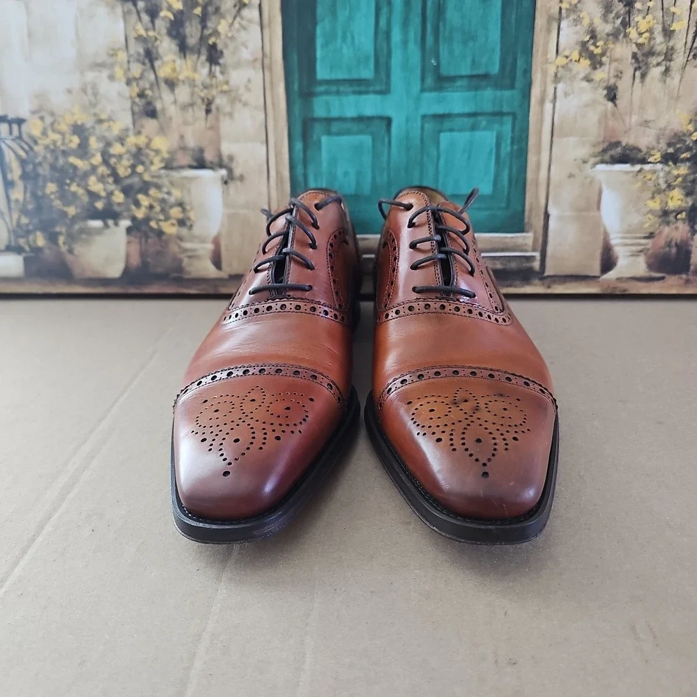 Magnanni Brogue Derby Medallion Toe Oxford Cognac Mens Dress Shoes 10.5 M 13975